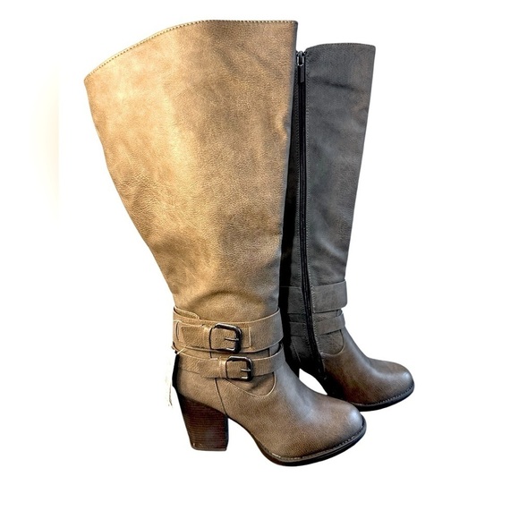 NWT Cato’s Taupe Gray Wide Calf Tall Women’s Heeled Boots Size 10W - Picture 1 of 12
